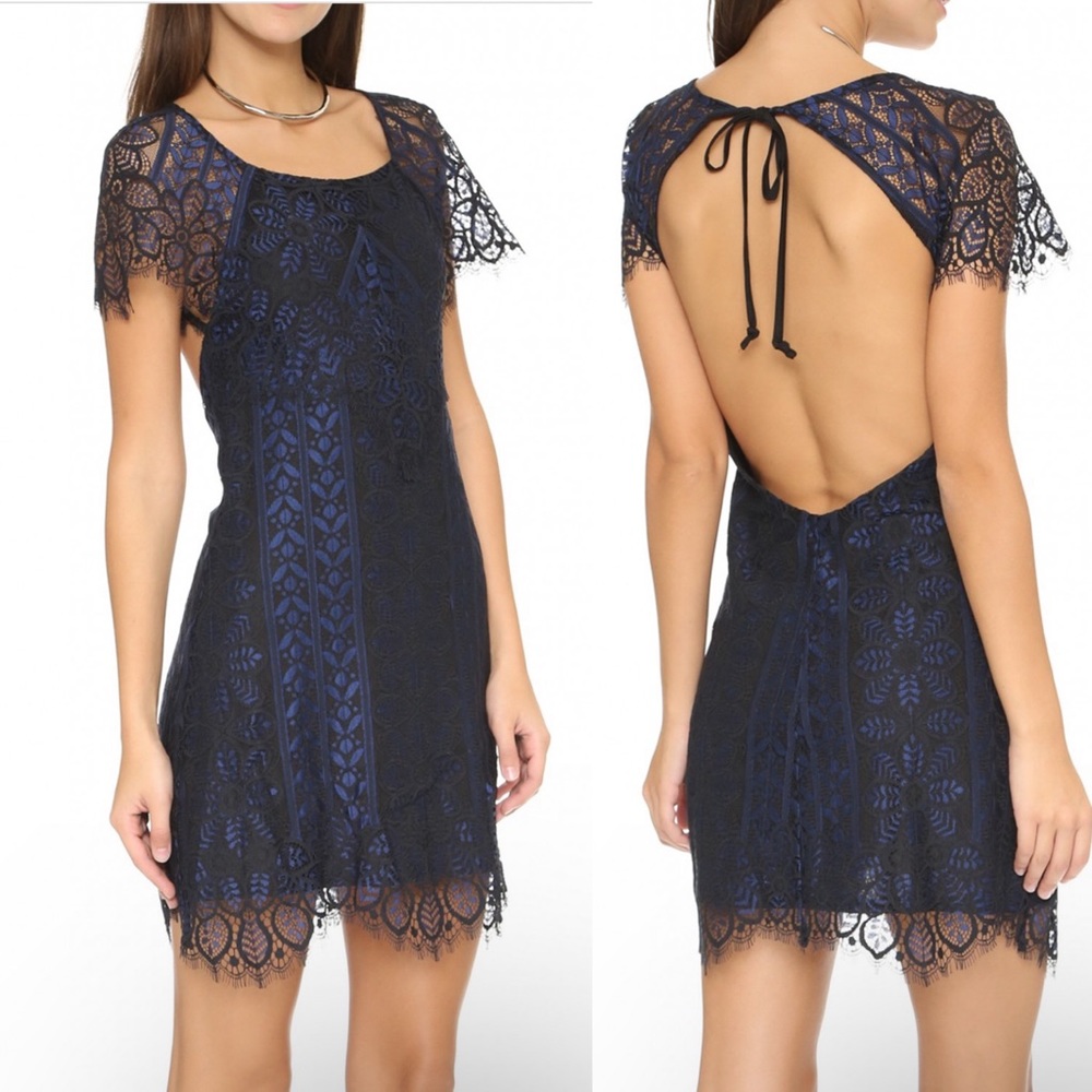 For Love and Lemons Lyla Lace Mini blue and black Dress size xs
